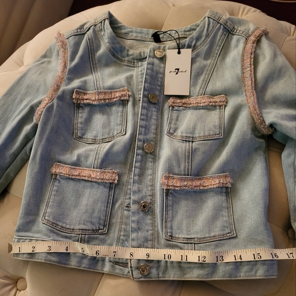 7 for all mankind denim jacket pink trim size  S new with tag - Picture 9 of 15
